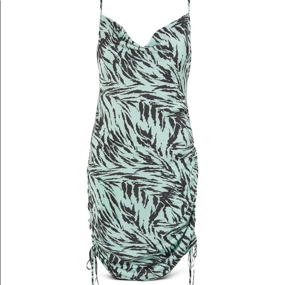 WAYF
Leola Ruched Mini Dress In Mint Tiger Size M